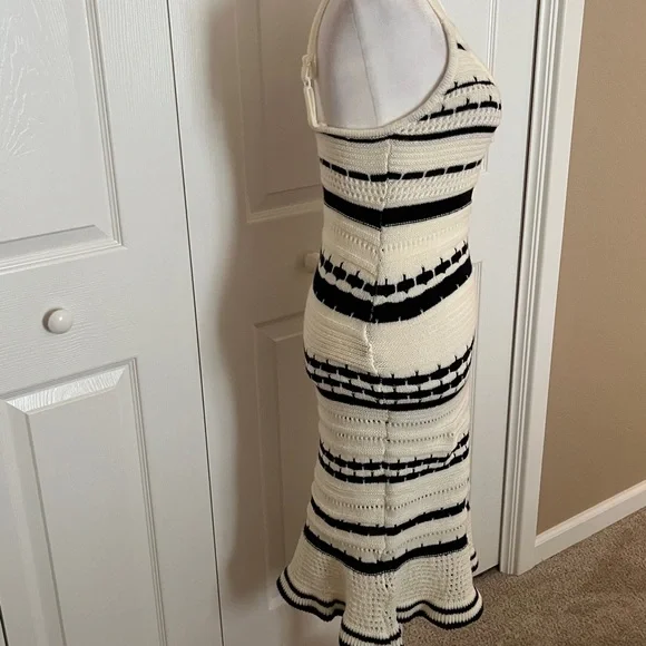 SHEIN Cream and Black Striped Crochet Midi Dress - Picture 7 of 15